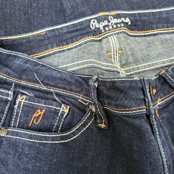 Pepe Jeans London Men's Blue Straight Leg Embroidered Dark Wash Jeans Size 29x33 - Picture 3 of 6